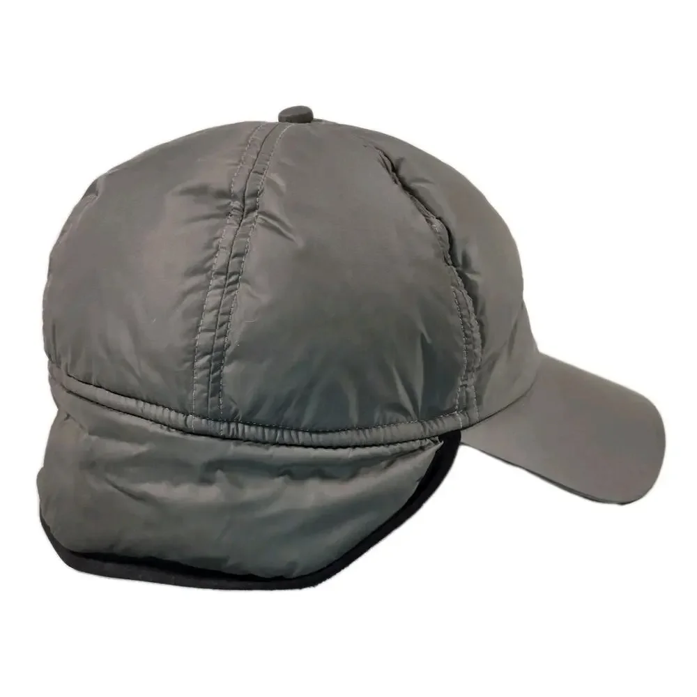 Eddie Bauer Goose Down Gray Fleece Lined Baseball Hat Cap Ear Flaps L/XL